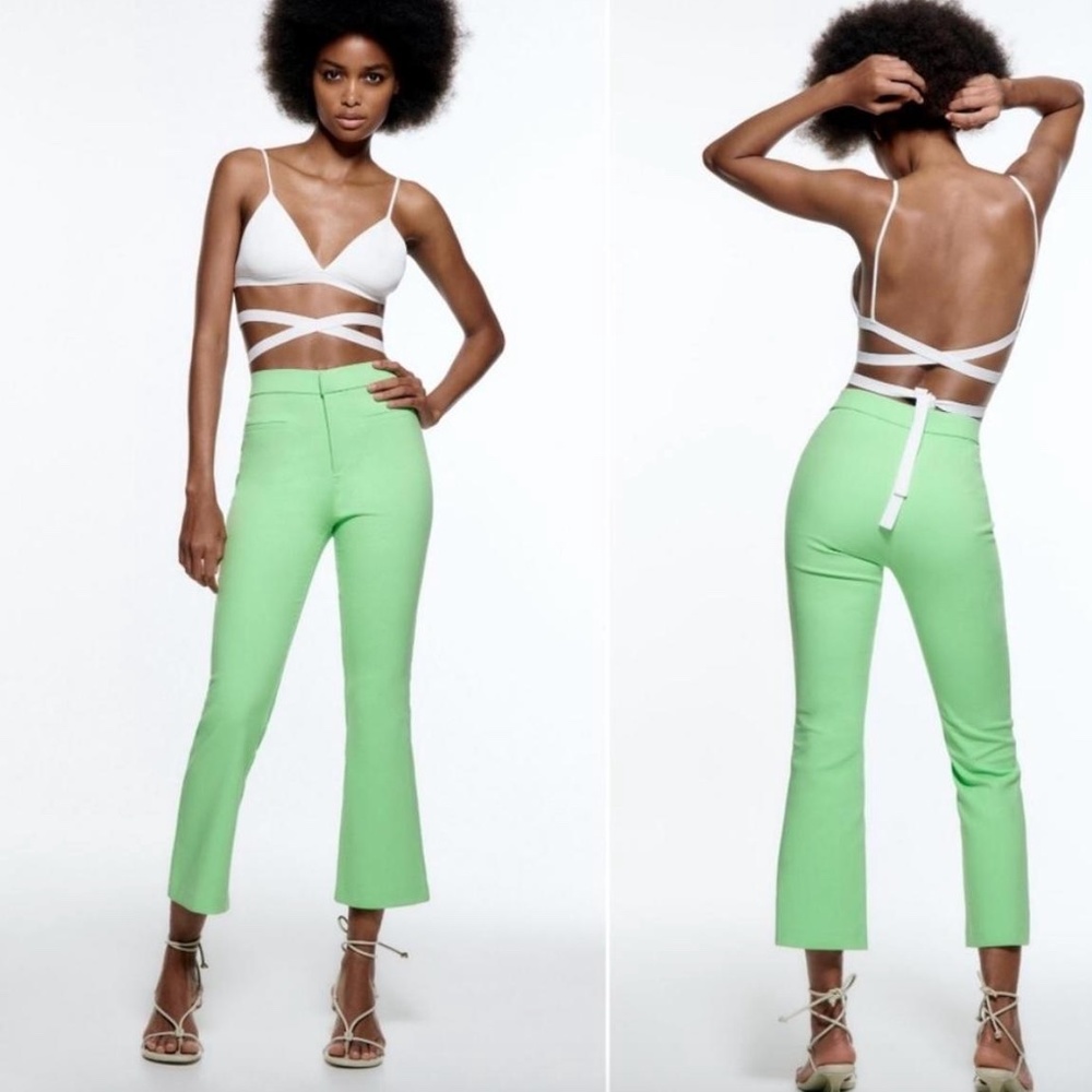 Green Zara Mini Flare Pants